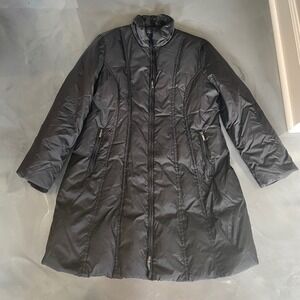 Anne Klein Black Down Puffer Quilted Coat Longline Zip Up Jacket XL NO HOOD
